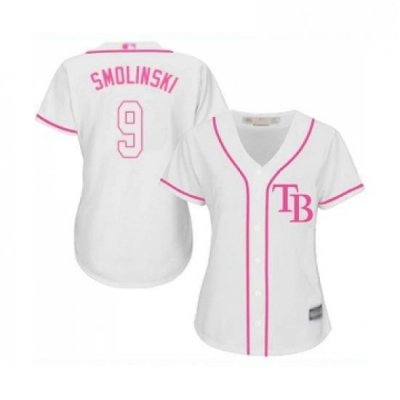 Womens Tampa Bay Rays 9 Jake Smolinski Replica White Fashion Cool Base Baseball Jersey