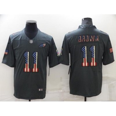 Men Philadelphia Eagles 11 A J Brown Grey Salute To Service USA Flag Stitched jersey