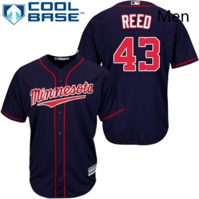 Mens Majestic Minnesota Twins 43 Addison Reed Replica Navy Blue Alternate Road Cool Base MLB Jersey