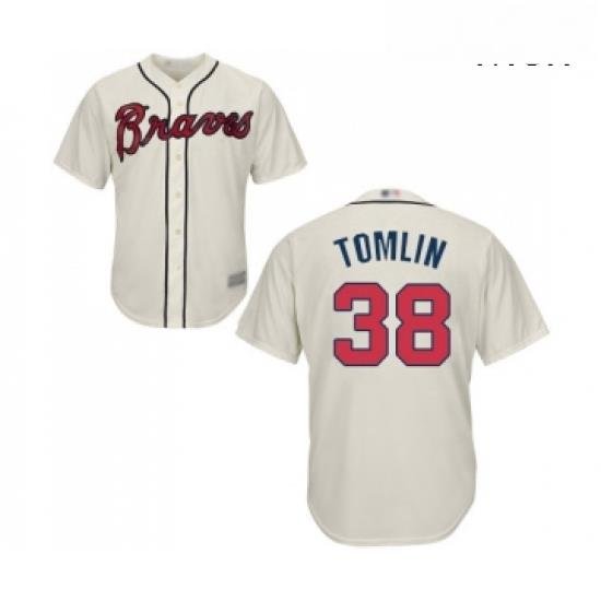 Mens Atlanta Braves 38 Josh Tomlin Replica Cream Alternate 2 Cool Base Baseball Jersey