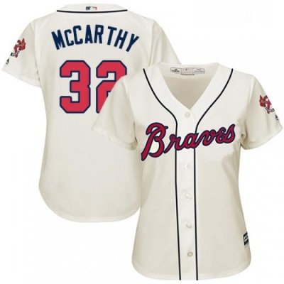 Womens Majestic Atlanta Braves 32 Brandon McCarthy Replica Cream Alternate 2 Cool Base MLB Jersey