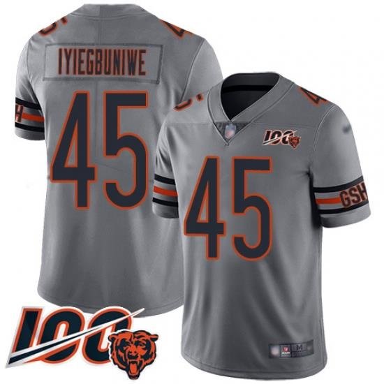 Men Chicago Bears 45 Joel Iyiegbuniwe Limited Silver Inverted Legend 100th Season Football Jersey