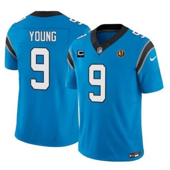 Men Carolina Panthers 9 Bryce Young Blue 2023 F U S E  With 1 Star C Patch And John Madden Patch Vapor Limited Stitched Football Jersey