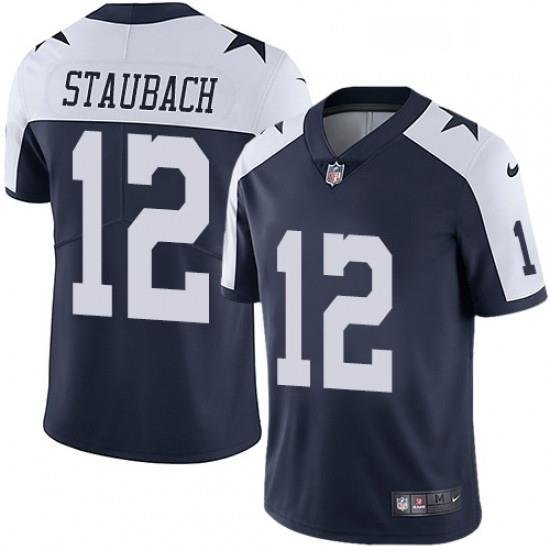 Mens Nike Dallas Cowboys 12 Roger Staubach Navy Blue Throwback Alternate Vapor Untouchable Limited Player NFL Jersey