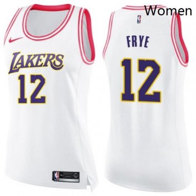 Womens Nike Los Angeles Lakers 12 Channing Frye Swingman WhitePink Fashion NBA Jersey