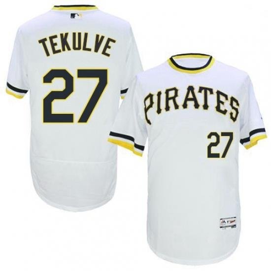 Mens Majestic Pittsburgh Pirates 27 Kent Tekulve White Flexbase Authentic Collection Cooperstown MLB Jersey