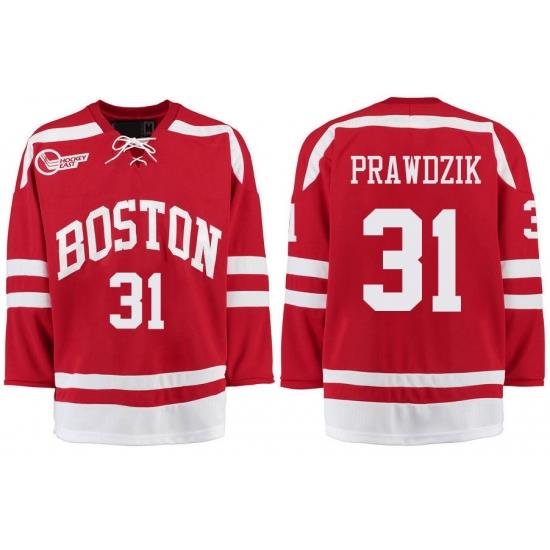 Boston University Terriers BU 31 Max Prawdzik Red Stitched Hockey Jersey