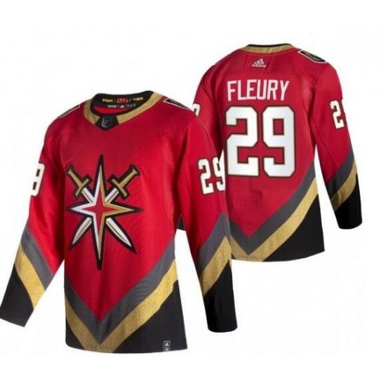 Women Vegas Golden Knights 29 Marc Andre Fleury Red Adidas 2020 21 Reverse Retro Alternate NHL Jersey