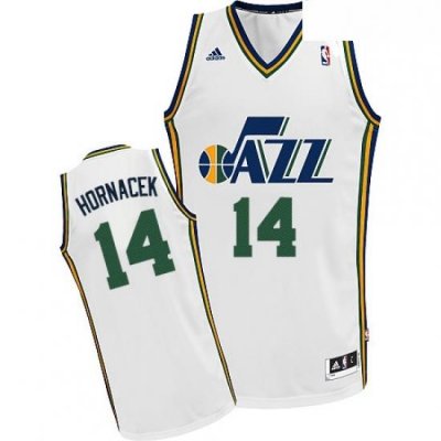 Mens Adidas Utah Jazz 14 Jeff Hornacek Swingman White Home NBA Jersey