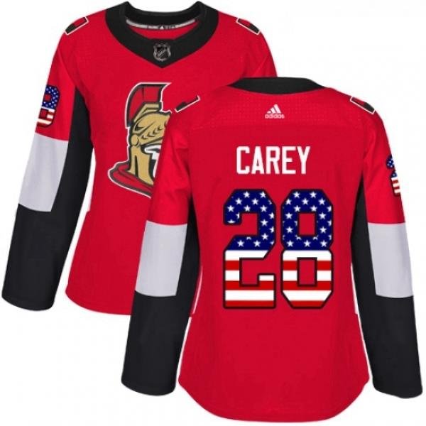 Womens Adidas Ottawa Senators 28 Paul Carey Authentic Red USA Flag Fashion NHL Jersey