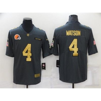 Men Cleveland Browns 4 Deshaun Watson Grey Gold Salute To Service Limited Stitched Jersey