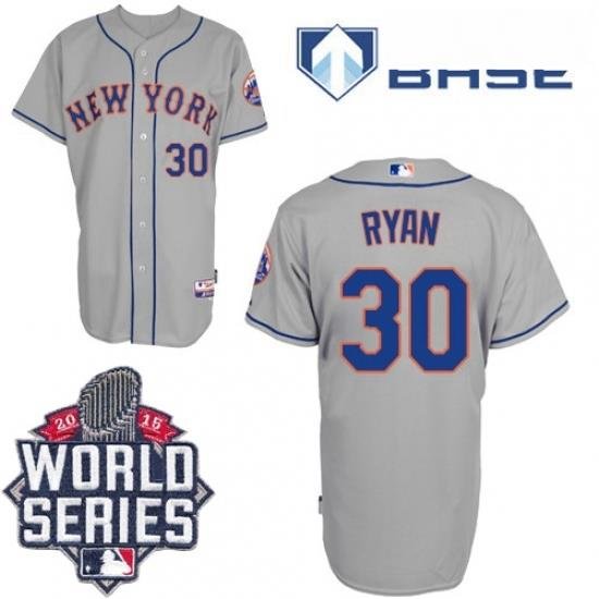 Mens Majestic NeW York Mets 30 Nolan Ryan Replica Grey Road Cool Base 2015 World Series MLB Jersey