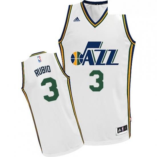 Mens Adidas Utah Jazz 3 Ricky Rubio Swingman White Home NBA Jersey