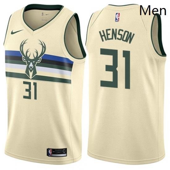 Mens Nike Milwaukee Bucks 31 John Henson Swingman Cream NBA Jersey City Edition