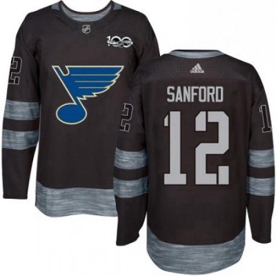 Mens Adidas St Louis Blues 12 Zach Sanford Authentic Black 1917 2017 100th Anniversary NHL Jersey