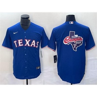 Men Texas Rangers Royal 2023 World Series Champions Big Logo Cool Base Stitched Baseball Jersey