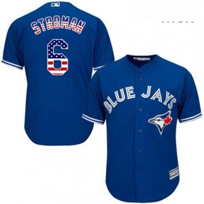 Mens Majestic Toronto Blue Jays 6 Marcus Stroman Authentic Royal Blue USA Flag Fashion MLB Jersey