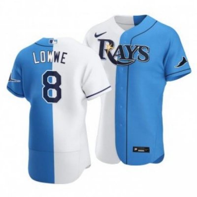 Men Tampa Bay Rays 8 Brandon LoWe Split White Blue TWo Tone Jersey