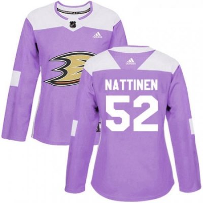 Womens Adidas Anaheim Ducks 52 Julius Nattinen Authentic Purple Fights Cancer Practice NHL Jersey