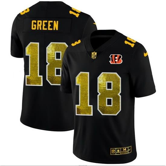 Cincinnati Bengals 18 A J  Green Men Black Nike Golden Sequin Vapor Limited NFL Jersey