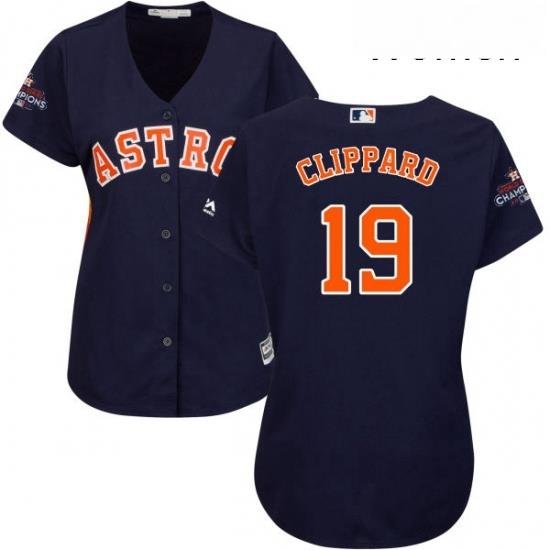 Womens Majestic Houston Astros 19 Tyler Clippard Replica Navy Blue Alternate 2017 World Series Champions Cool Base MLB Jersey