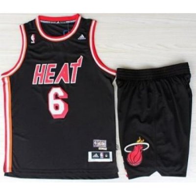 Miami Heat 6 LeBron Jamest Black Hardwood Classics Revolution 30 Swingman Jerseys Shorts NBA Suits