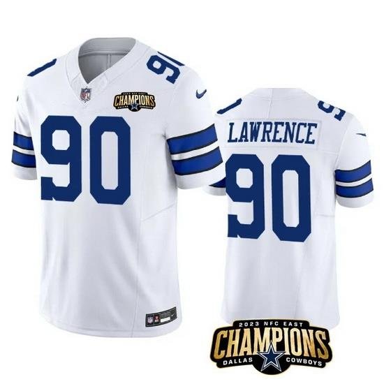 Men Dallas Cowboys 90 DeMarcus Lawrence White 2023 F U S E  NFC East Champions Patch Stitched Football Jersey