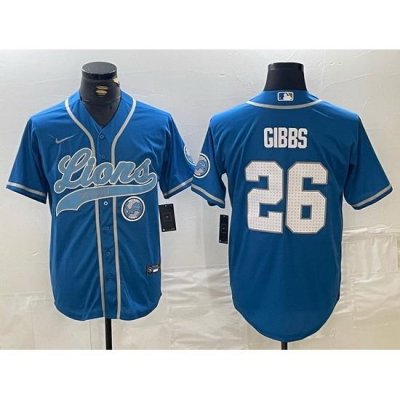 Men Detroit Lions 26 Jahmyr Gibbs Blue Cool Base Stitched Baseball Jersey