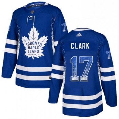 Mens Adidas Toronto Maple Leafs 17 Wendel Clark Authentic Blue Drift Fashion NHL Jersey