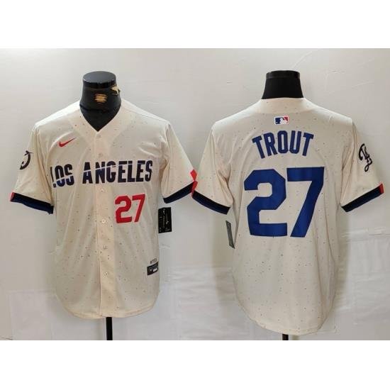 Men Los Angeles Dodgers  27 Mike Trout Cream 2024 City Connect Limited Stitched Baseball Jersey 2