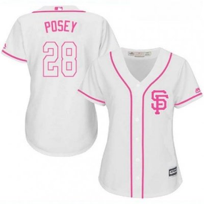 Womens Majestic San Francisco Giants 28 Buster Posey Authentic White Fashion Cool Base MLB Jersey