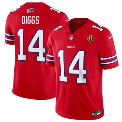 Men Buffalo Bills 14 Stefon Diggs Red 2023 F U S E  With John Madden Patch Vapor Limited Stitched Football Jersey