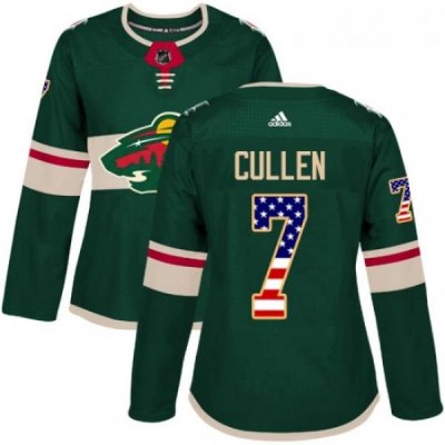 Womens Adidas Minnesota Wild 7 Matt Cullen Authentic Green USA Flag Fashion NHL Jersey