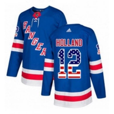 Mens Adidas New York Rangers 12 Peter Holland Authentic Royal Blue USA Flag Fashion NHL Jersey