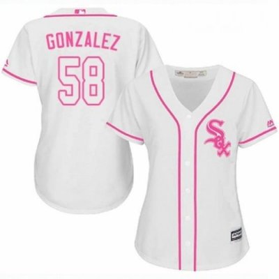 Womens Majestic Chicago White Sox 58 Miguel Gonzalez Authentic White Fashion Cool Base MLB Jersey