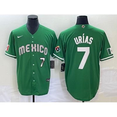 Men's Mexico Baseball #7 Julio Urias Number Green 2023 World Baseball Classic Stitched Jersey4