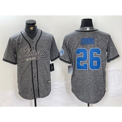 Men Detroit Lions 26 Jahmyr Gibbs Grey Cool Base Stitched Baseball JerseyS