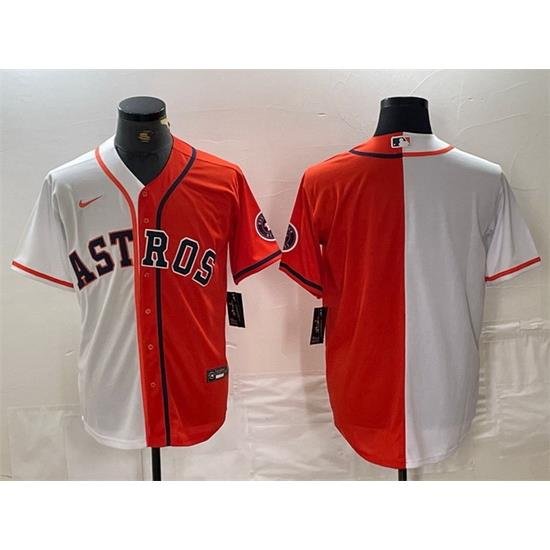 Men Houston Astros Blank White Orange Split With Patch Cool Base Stitched Baseball Jerseys