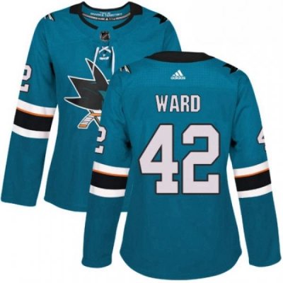 Womens Adidas San Jose Sharks 42 Joel Ward Premier Teal Green Home NHL Jersey