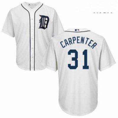 Mens Majestic Detroit Tigers 31 Ryan Carpenter Replica White Home Cool Base MLB Jersey