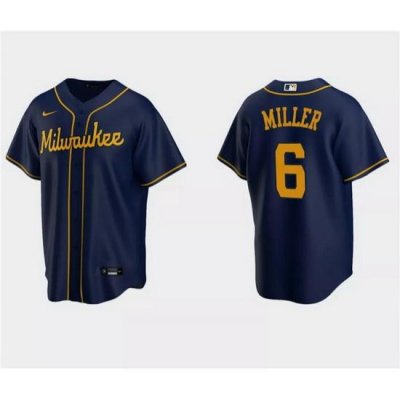 Men Milwaukee Brewers 6 Owen Miller Navy Cool Base Stitched Jersey