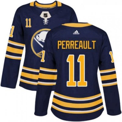 Womens Adidas Buffalo Sabres 11 Gilbert Perreault Authentic Navy Blue Home NHL Jersey