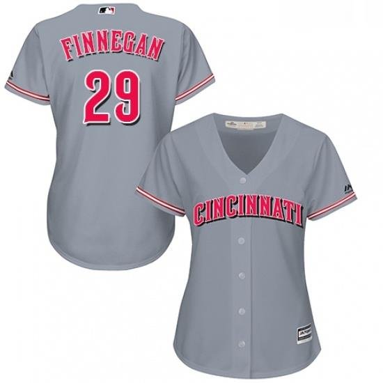 Womens Majestic Cincinnati Reds 29 Brandon Finnegan Authentic Grey Road Cool Base MLB Jersey