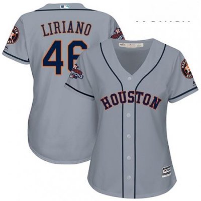 Womens Majestic Houston Astros 46 Francisco Liriano Authentic Grey Road 2017 World Series Champions Cool Base MLB Jersey