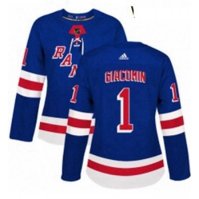 Womens Adidas New York Rangers 1 Eddie Giacomin Authentic Royal Blue Home NHL Jersey