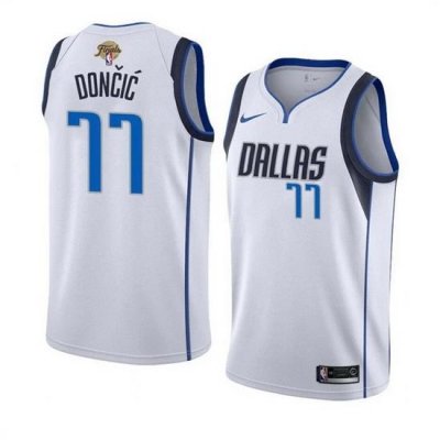 Men Dallas Mavericks 77 Luka Doncic White 2024 Finals Association Edition Stitched Basketball Jersey