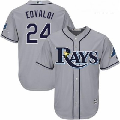 Mens Majestic Tampa Bay Rays 24 Nathan Eovaldi Replica Grey Road Cool Base MLB Jersey