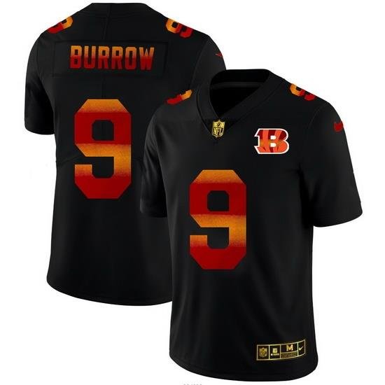 Cincinnati Bengals 9 Joe Burrow Men Black Nike Red Orange Stripe Vapor Limited NFL Jersey