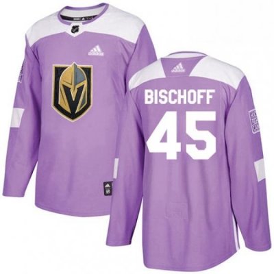 Mens Adidas Vegas Golden Knights 45 Jake Bischoff Authentic Purple Fights Cancer Practice NHL Jersey