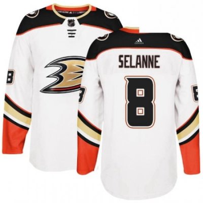 Mens Adidas Anaheim Ducks 8 Teemu Selanne Authentic White Away NHL Jersey